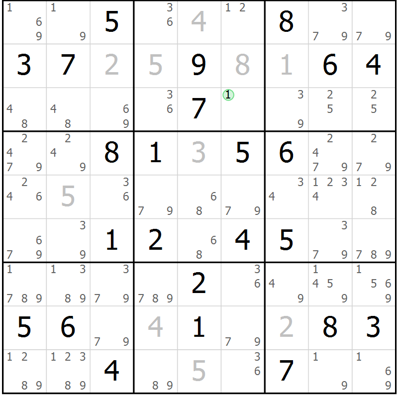 Position des candidats pour la solution de la Gr 40 page 43 du magazine de sudoku Virtuose n° 124