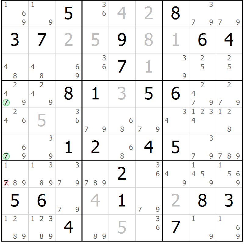 Position des candidats pour la solution de la Gr 40 page 43 du magazine de sudoku Virtuose n° 124