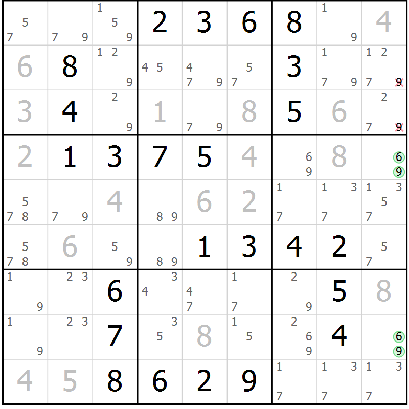 Position des candidats pour la solution de la Gr 41 page 44 du magazine de sudoku Virtuose n° 124