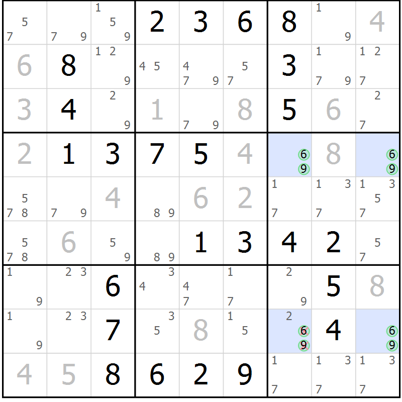 Position des candidats pour la solution de la Gr 41 page 44 du magazine de sudoku Virtuose n° 124
