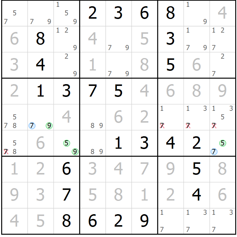 Position des candidats pour la solution de la Gr 41 page 44 du magazine de sudoku Virtuose n° 124