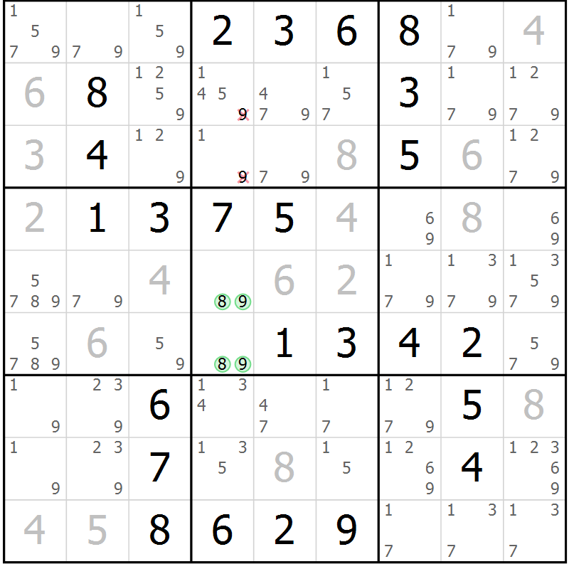 Position des candidats pour la solution de la Gr 41 page 44 du magazine de sudoku Virtuose n° 124
