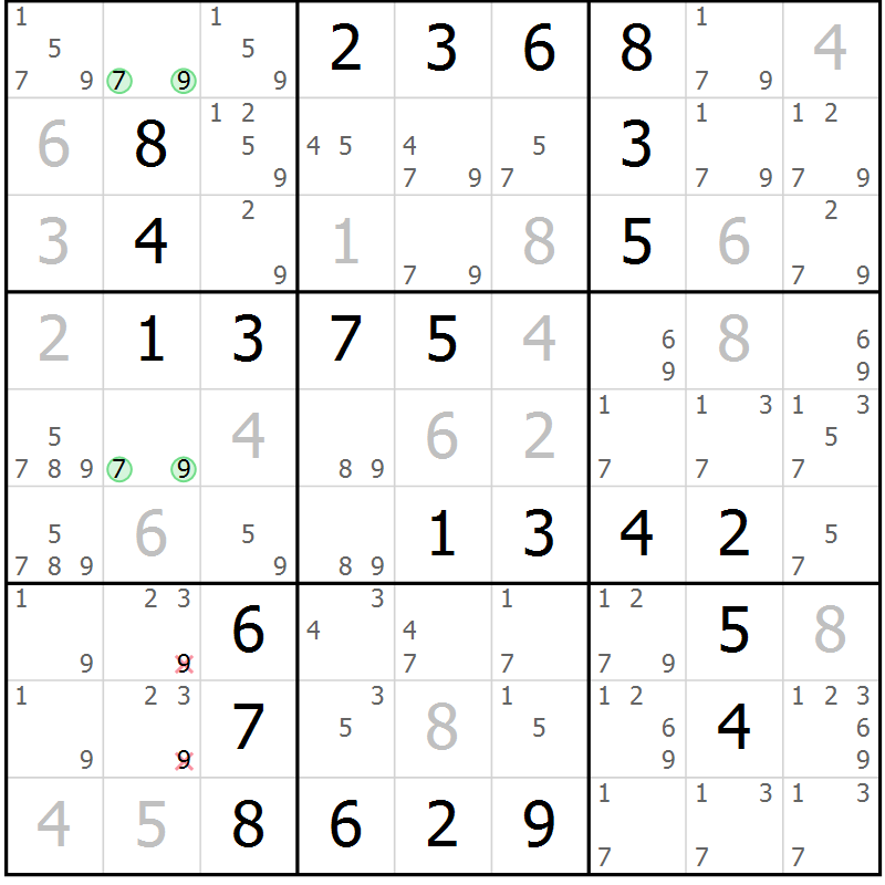 Position des candidats pour la solution de la Gr 41 page 44 du magazine de sudoku Virtuose n° 124