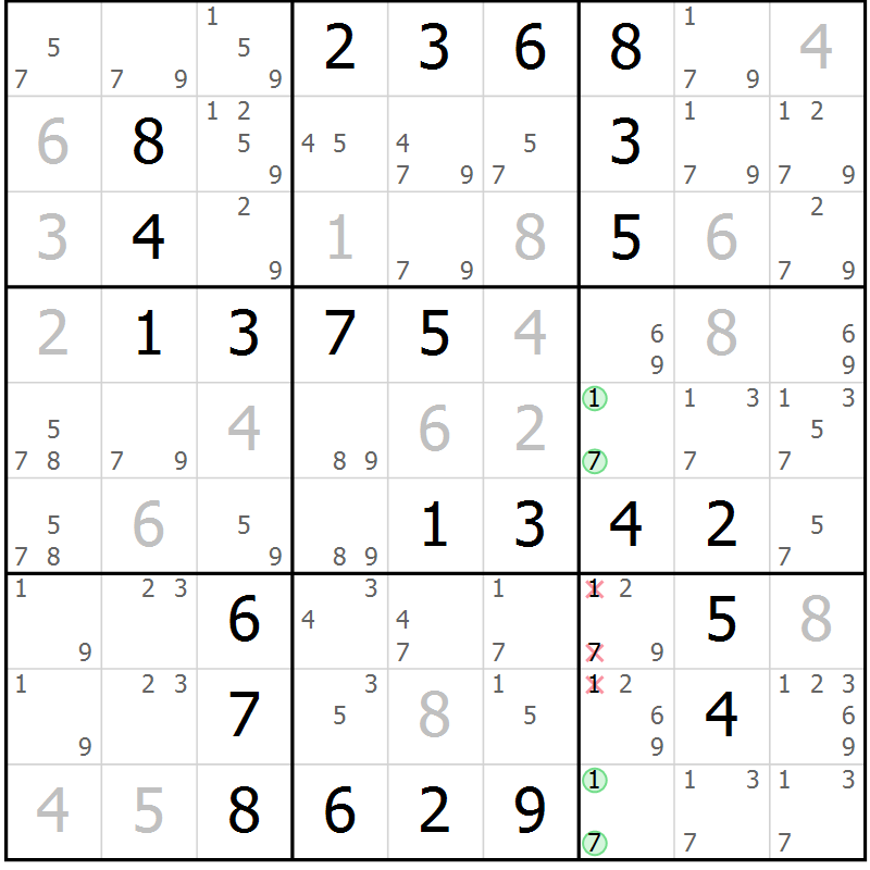 Position des candidats pour la solution de la Gr 41 page 44 du magazine de sudoku Virtuose n° 124