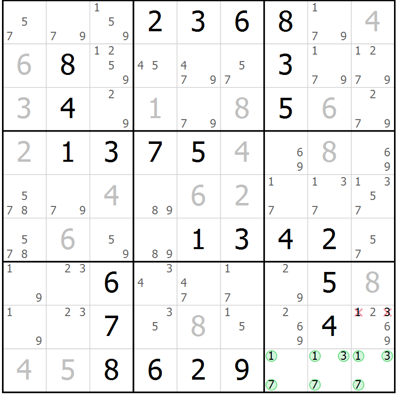 Position des candidats pour la solution de la Gr 41 page 44 du magazine de sudoku Virtuose n° 124