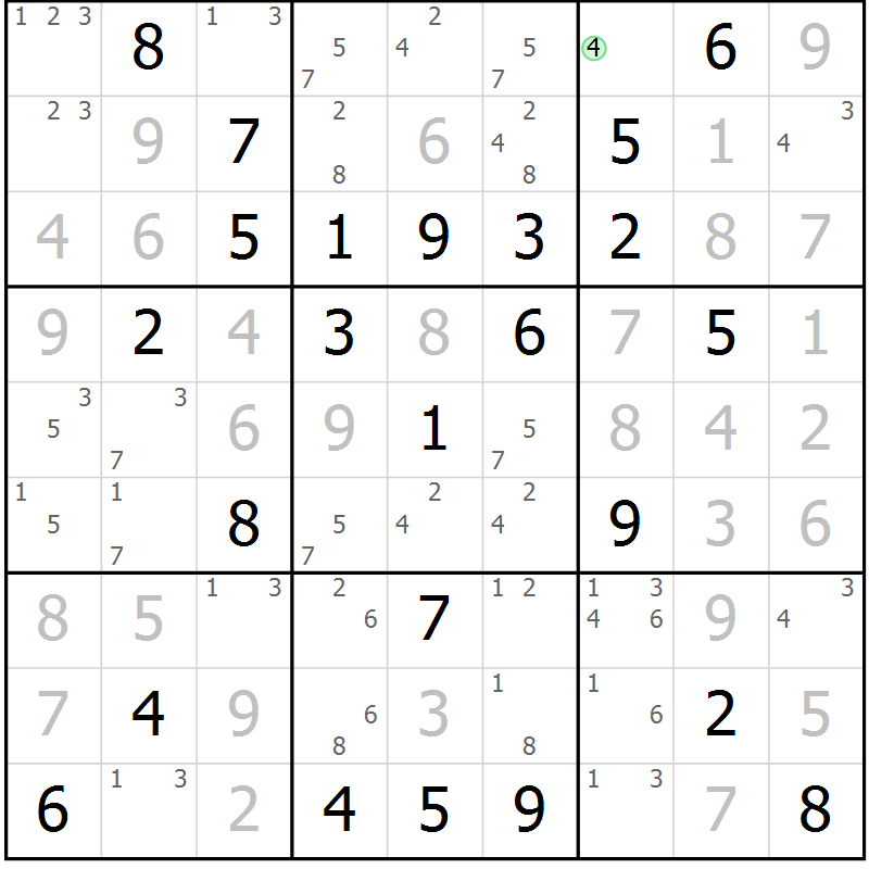 Position des candidats pour la solution de la Gr 42 page 45 du magazine de sudoku Virtuose n° 124