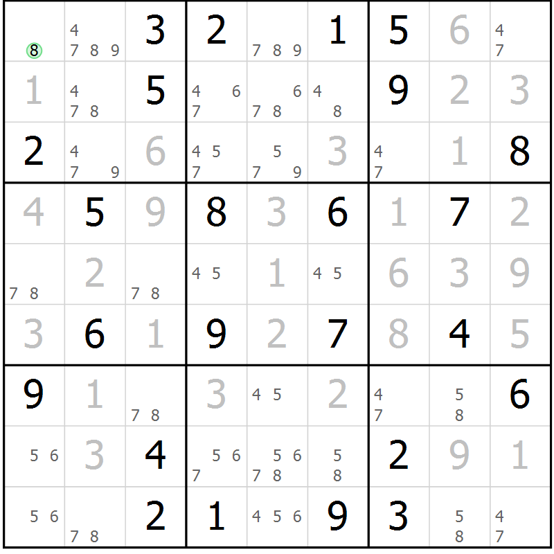Position des candidats pour la solution de la Gr 43 page 46 du magazine de sudoku Virtuose n° 124