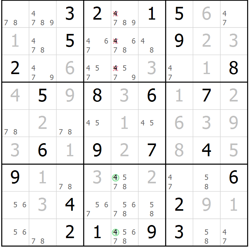 Position des candidats pour la solution de la Gr 43 page 46 du magazine de sudoku Virtuose n° 124