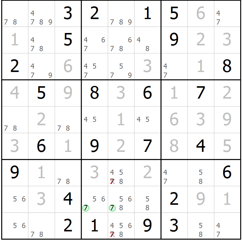 Position des candidats pour la solution de la Gr 43 page 46 du magazine de sudoku Virtuose n° 124