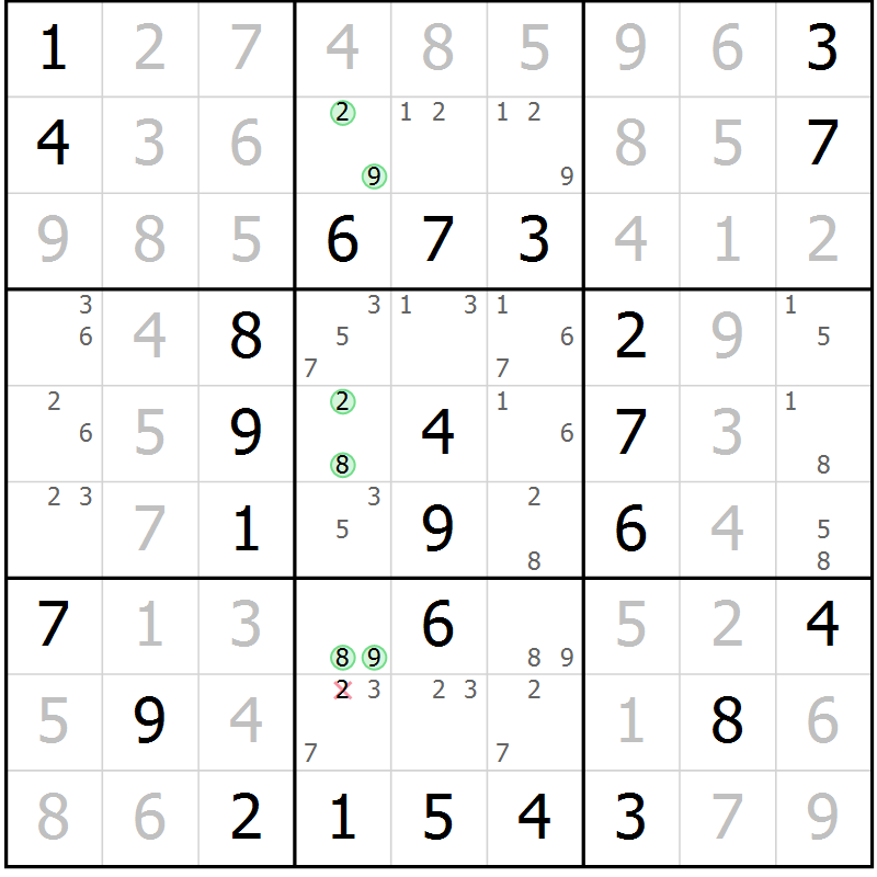 Position des candidats pour la solution de la Gr 44 page 47 du magazine de sudoku Virtuose n° 124