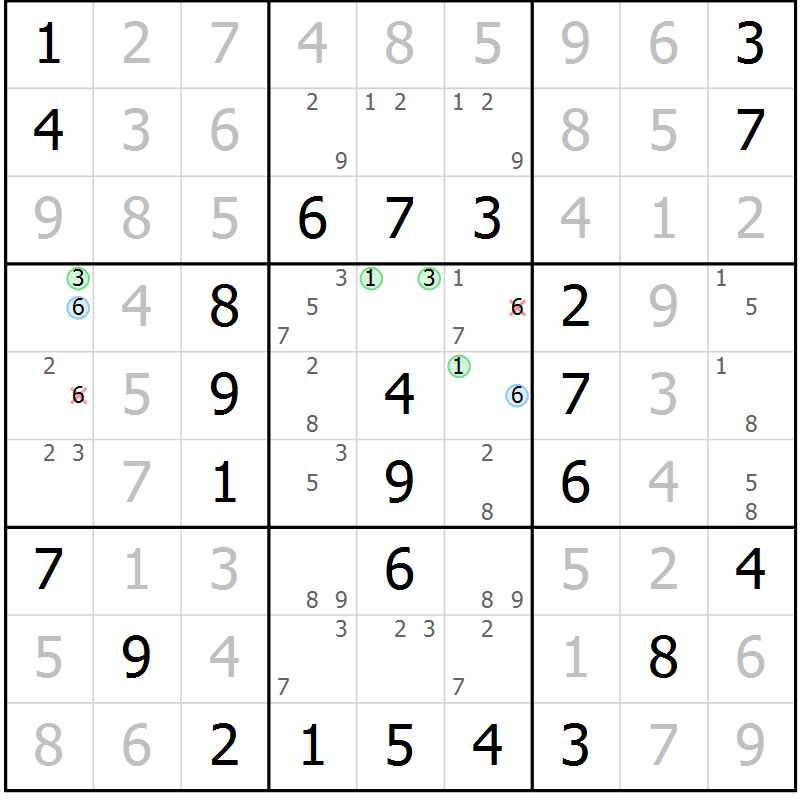 Position des candidats pour la solution de la Gr 44 page 47 du magazine de sudoku Virtuose n° 124