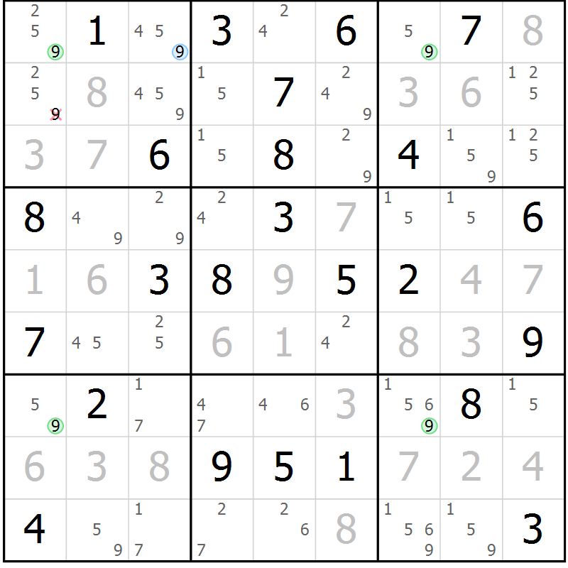 Position des candidats pour la solution de la Gr 45 page 48 du magazine de sudoku Virtuose n° 124