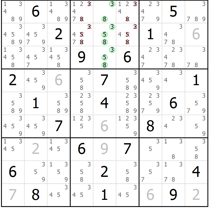 Position des candidats pour la solution de la Gr 46 page 49 du magazine de sudoku Virtuose n° 124