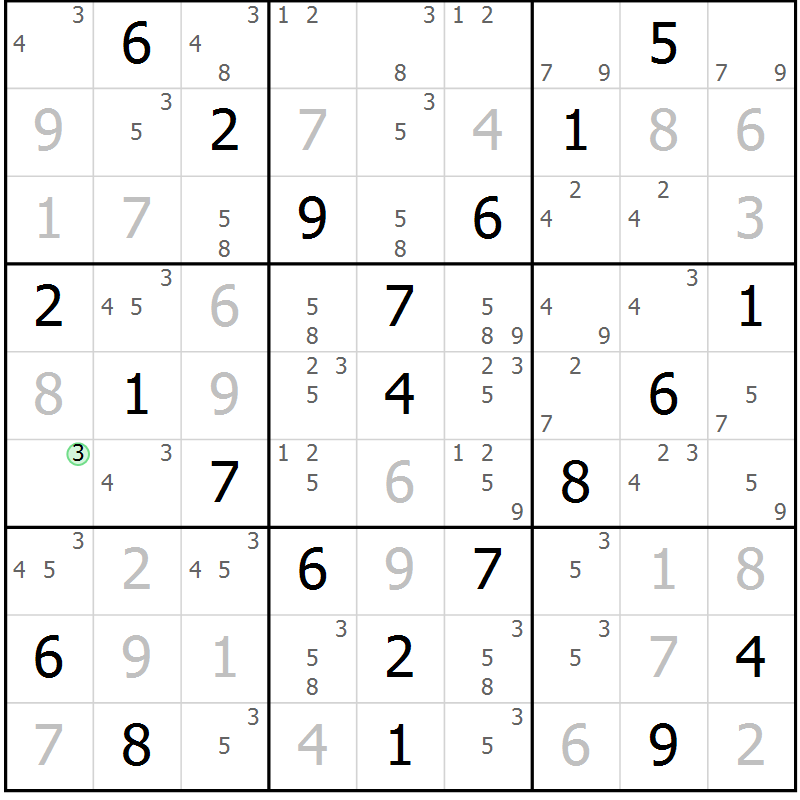 Position des candidats pour la solution de la Gr 46 page 49 du magazine de sudoku Virtuose n° 124