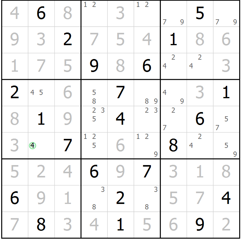 Position des candidats pour la solution de la Gr 46 page 49 du magazine de sudoku Virtuose n° 124