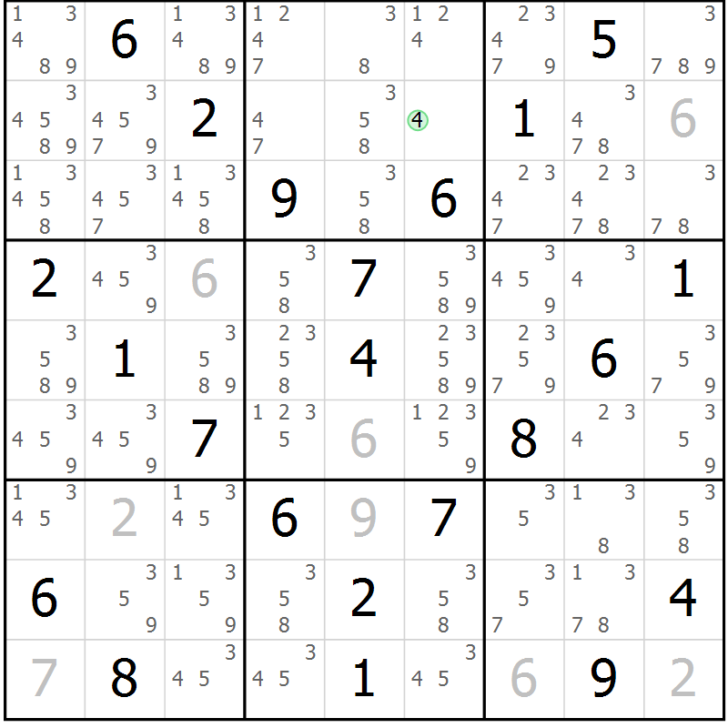 Position des candidats pour la solution de la Gr 46 page 49 du magazine de sudoku Virtuose n° 124