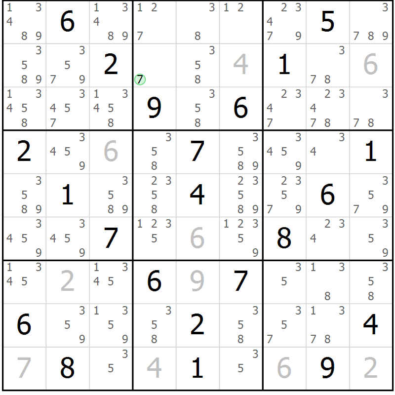 Position des candidats pour la solution de la Gr 46 page 49 du magazine de sudoku Virtuose n° 124