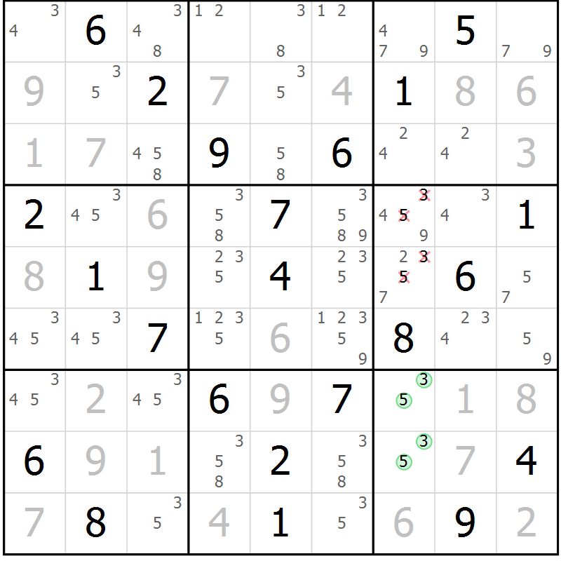 Position des candidats pour la solution de la Gr 46 page 49 du magazine de sudoku Virtuose n° 124