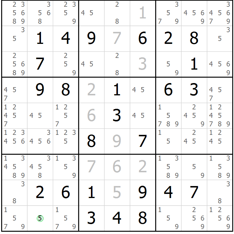 Position des candidats pour la solution de la Gr 47 page 50 du magazine de sudoku Virtuose n° 124