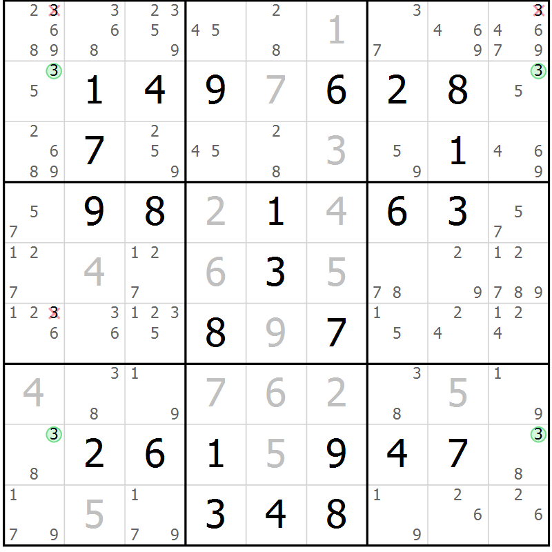 Position des candidats pour la solution de la Gr 47 page 50 du magazine de sudoku Virtuose n° 124