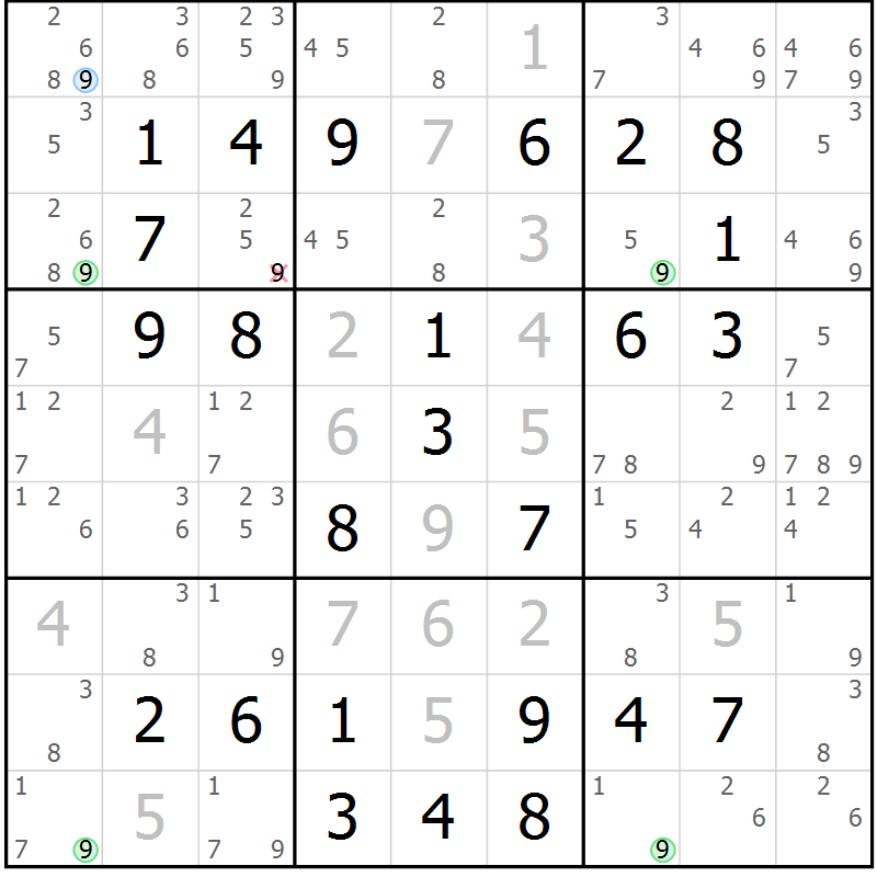 Position des candidats pour la solution de la Gr 47 page 50 du magazine de sudoku Virtuose n° 124