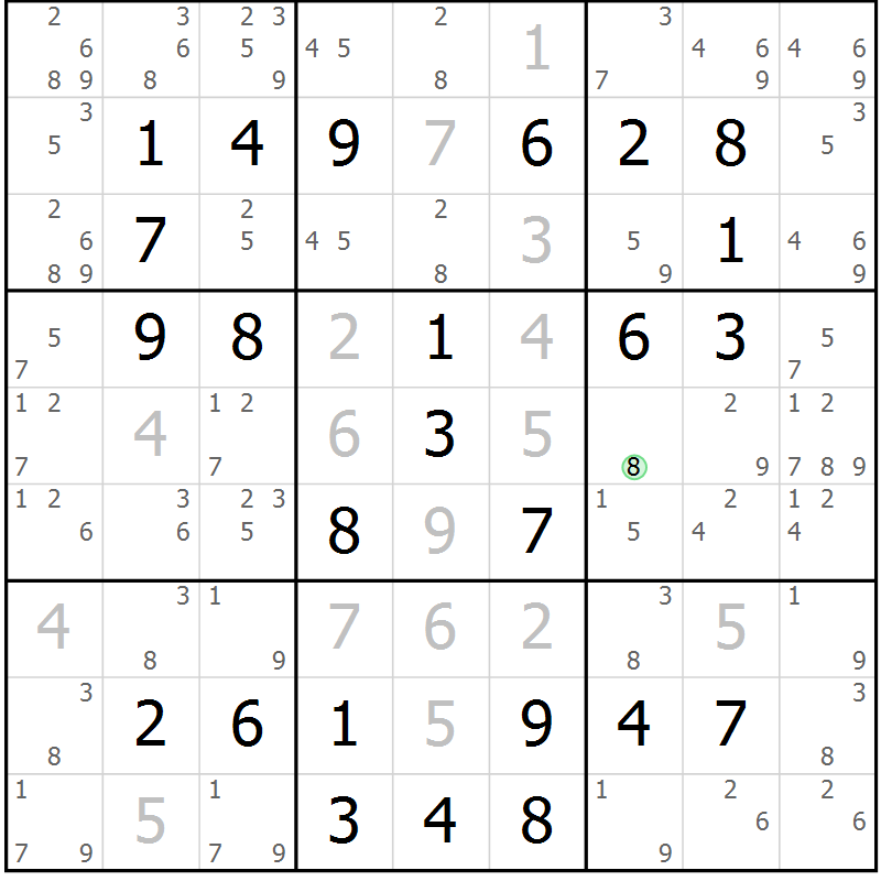 Position des candidats pour la solution de la Gr 47 page 50 du magazine de sudoku Virtuose n° 124