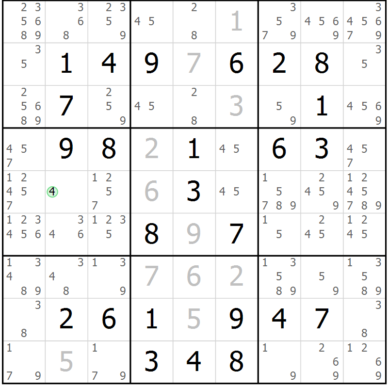 Position des candidats pour la solution de la Gr 47 page 50 du magazine de sudoku Virtuose n° 124