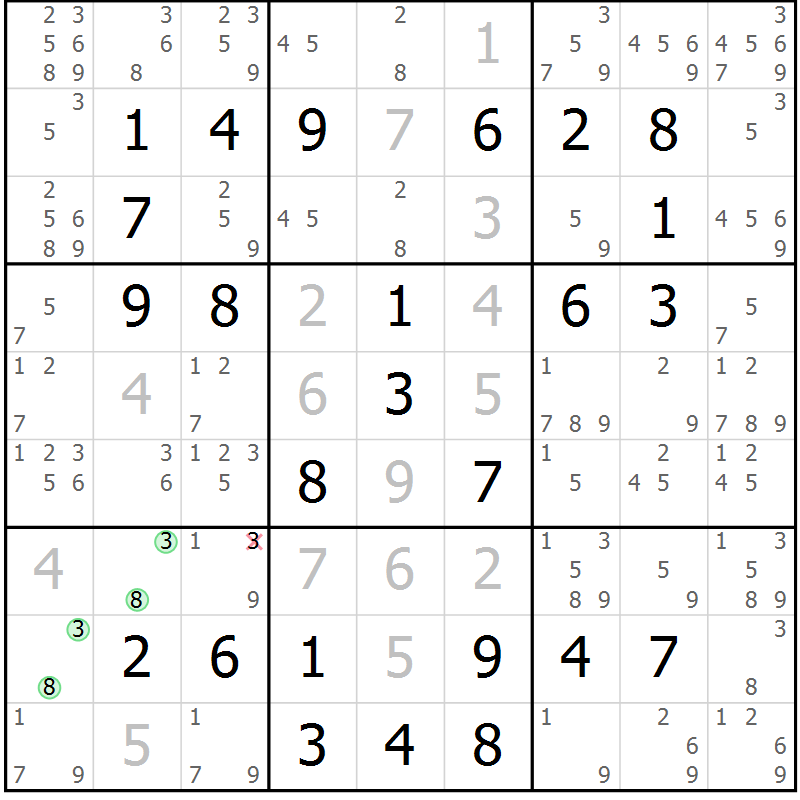 Position des candidats pour la solution de la Gr 47 page 50 du magazine de sudoku Virtuose n° 124