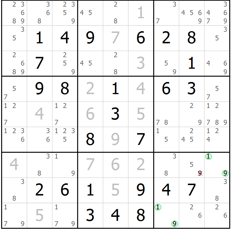 Position des candidats pour la solution de la Gr 47 page 50 du magazine de sudoku Virtuose n° 124