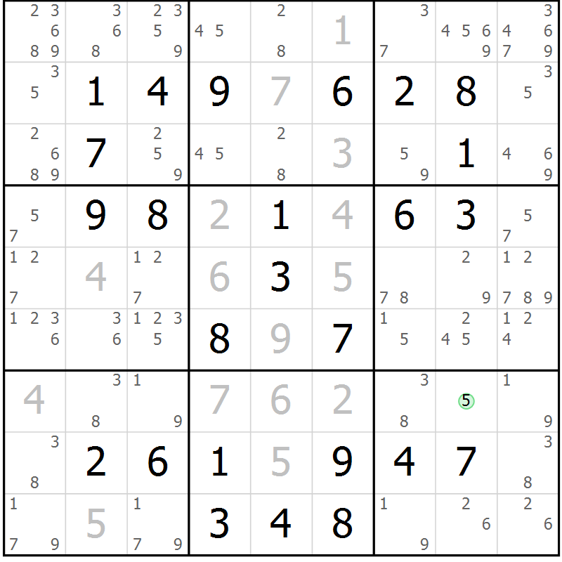 Position des candidats pour la solution de la Gr 47 page 50 du magazine de sudoku Virtuose n° 124