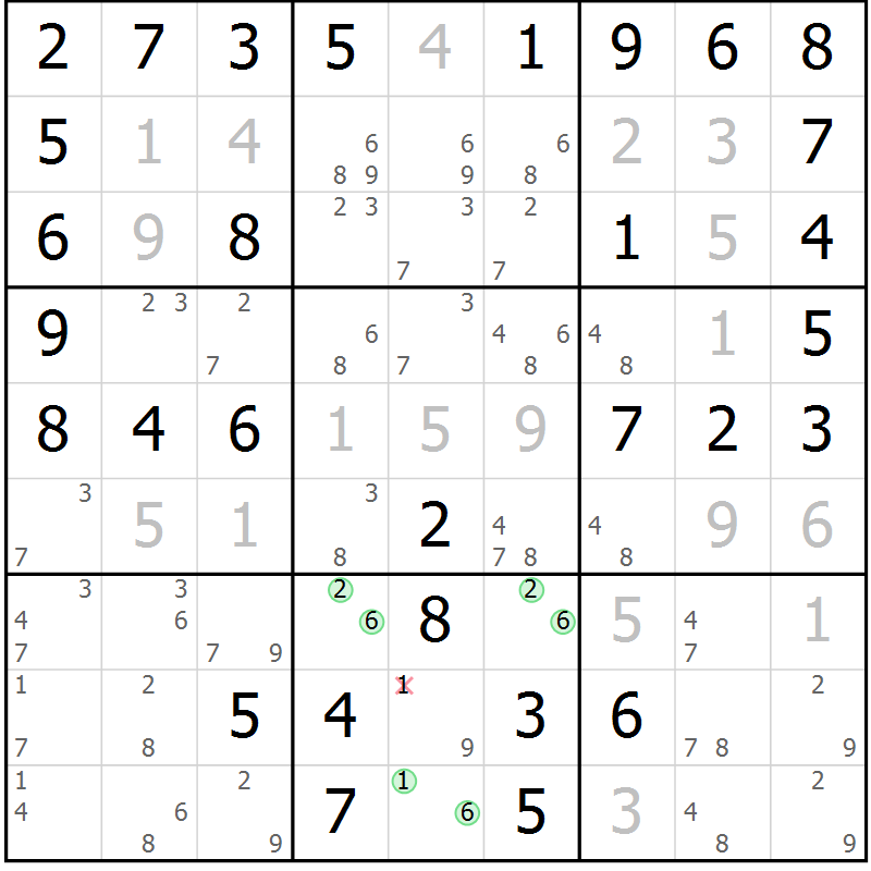Position des candidats pour la solution de la Gr 48 page 51 du magazine de sudoku Virtuose n° 124