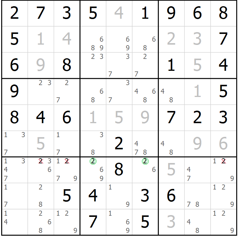 Position des candidats pour la solution de la Gr 48 page 51 du magazine de sudoku Virtuose n° 124