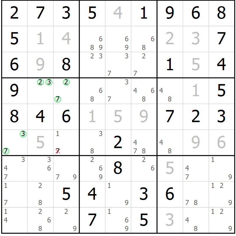 Position des candidats pour la solution de la Gr 48 page 51 du magazine de sudoku Virtuose n° 124