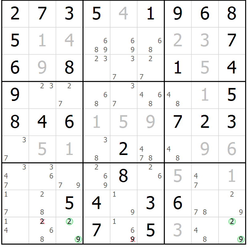 Position des candidats pour la solution de la Gr 48 page 51 du magazine de sudoku Virtuose n° 124