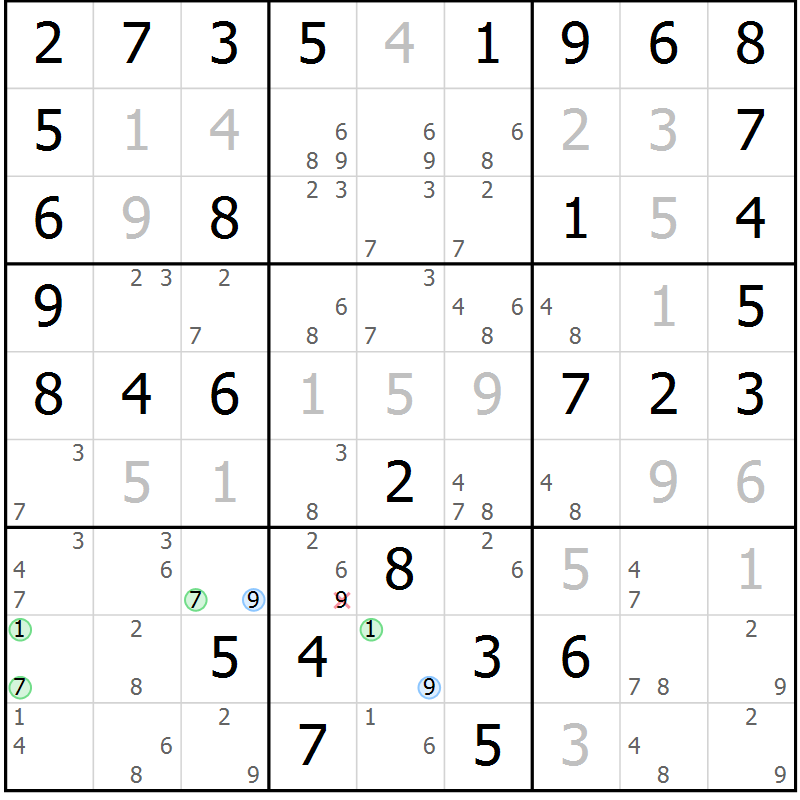 Position des candidats pour la solution de la Gr 48 page 51 du magazine de sudoku Virtuose n° 124