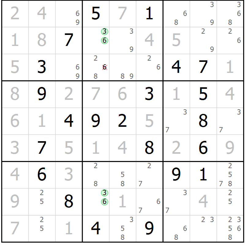 Position des candidats pour la solution de la Gr 49 page 52 du magazine de sudoku Virtuose n° 124