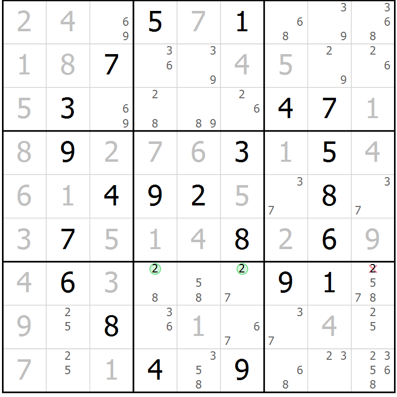 Position des candidats pour la solution de la Gr 49 page 52 du magazine de sudoku Virtuose n° 124