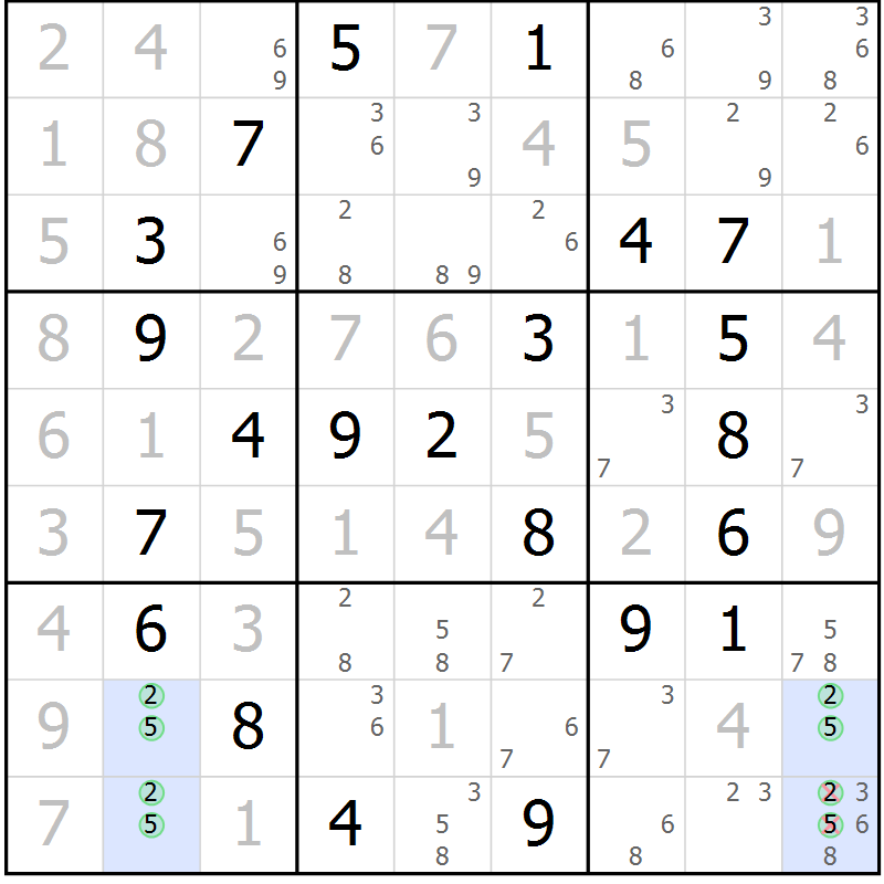 Position des candidats pour la solution de la Gr 49 page 52 du magazine de sudoku Virtuose n° 124