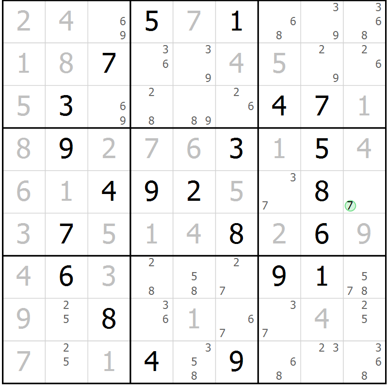 Position des candidats pour la solution de la Gr 49 page 52 du magazine de sudoku Virtuose n° 124