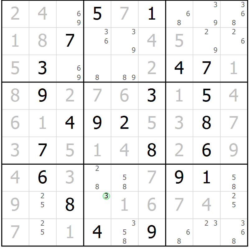 Position des candidats pour la solution de la Gr 49 page 52 du magazine de sudoku Virtuose n° 124