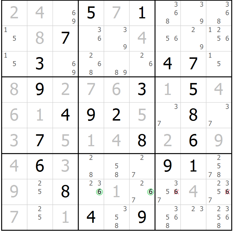 Position des candidats pour la solution de la Gr 49 page 52 du magazine de sudoku Virtuose n° 124