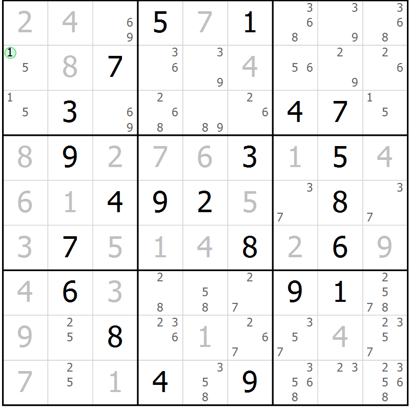 Position des candidats pour la solution de la Gr 49 page 52 du magazine de sudoku Virtuose n° 124