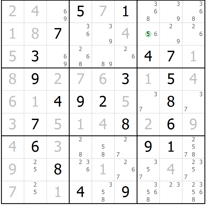 Position des candidats pour la solution de la Gr 49 page 52 du magazine de sudoku Virtuose n° 124