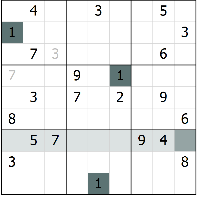 Position des candidats pour la solution de la Gr 5 page 8 du magazine de sudoku Virtuose n° 124