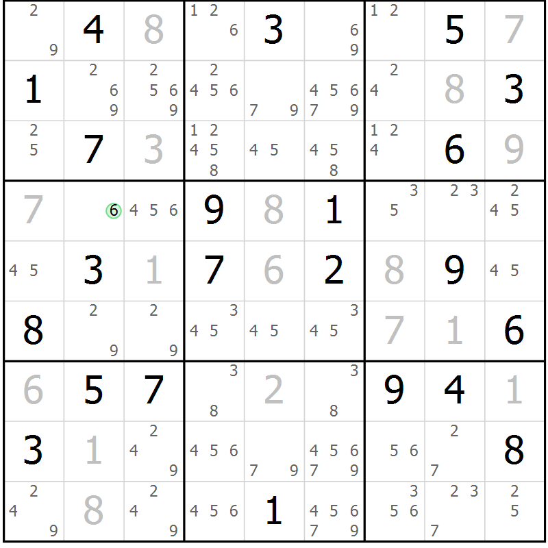 Position des candidats pour la solution de la Gr 5 page 8 du magazine de sudoku Virtuose n° 124