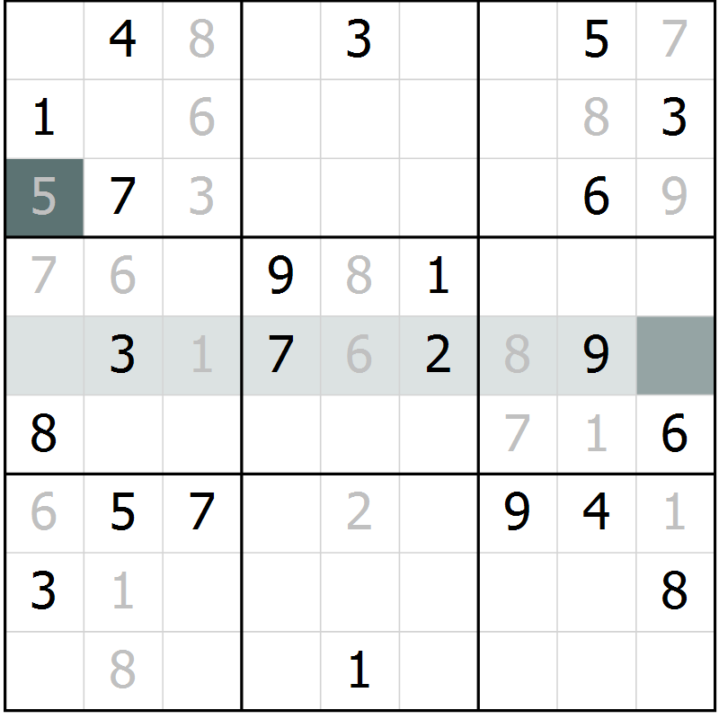 Position des candidats pour la solution de la Gr 5 page 8 du magazine de sudoku Virtuose n° 124