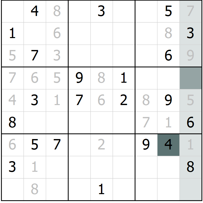 Position des candidats pour la solution de la Gr 5 page 8 du magazine de sudoku Virtuose n° 124