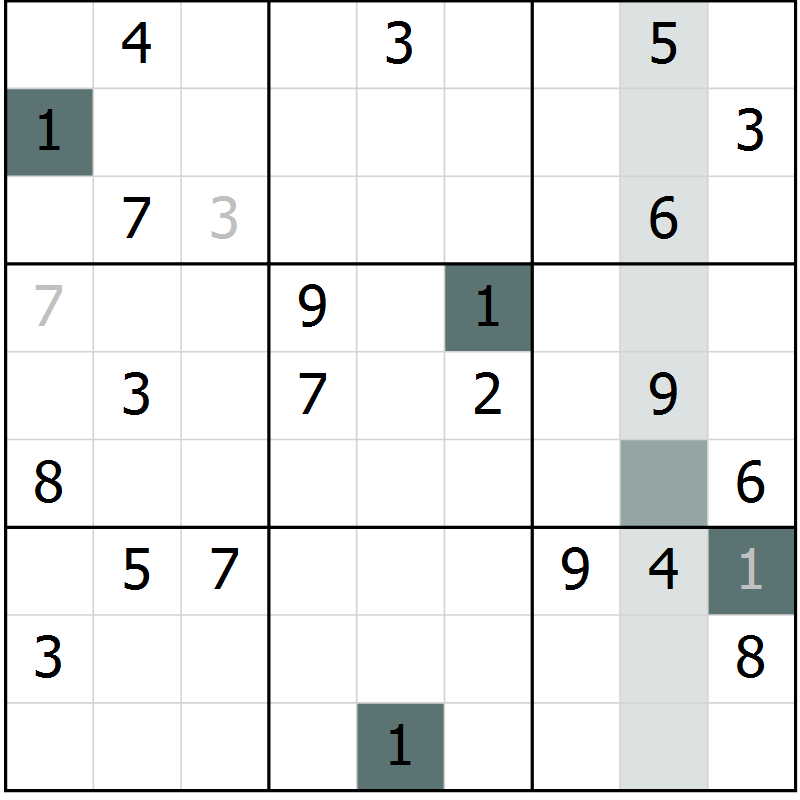 Position des candidats pour la solution de la Gr 5 page 8 du magazine de sudoku Virtuose n° 124