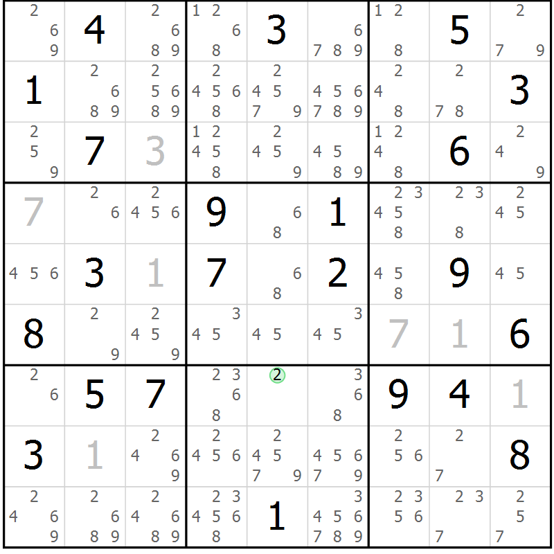 Position des candidats pour la solution de la Gr 5 page 8 du magazine de sudoku Virtuose n° 124