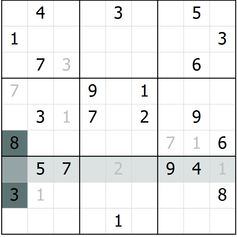Position des candidats pour la solution de la Gr 5 page 8 du magazine de sudoku Virtuose n° 124